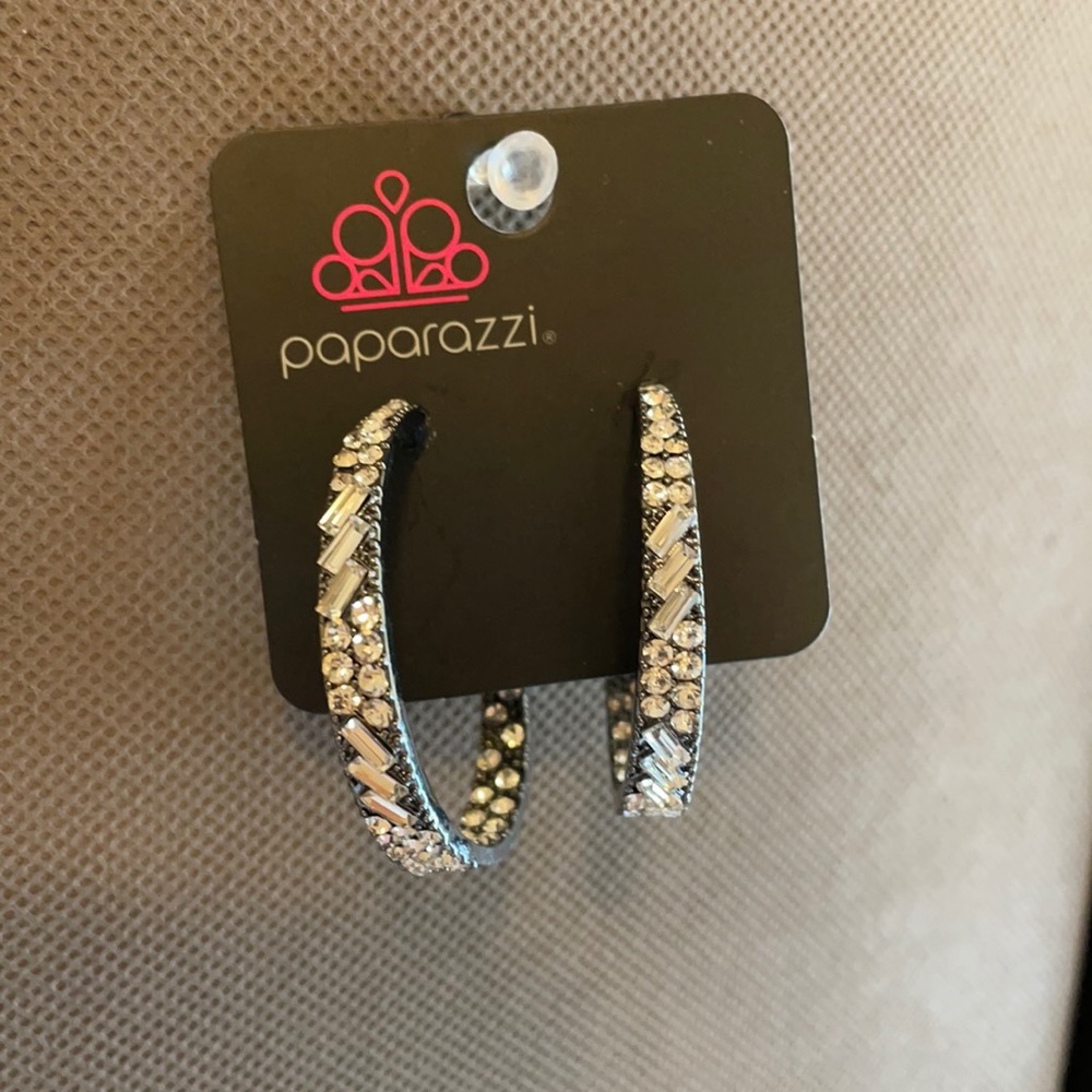 Paparazzi silver double bling hoops